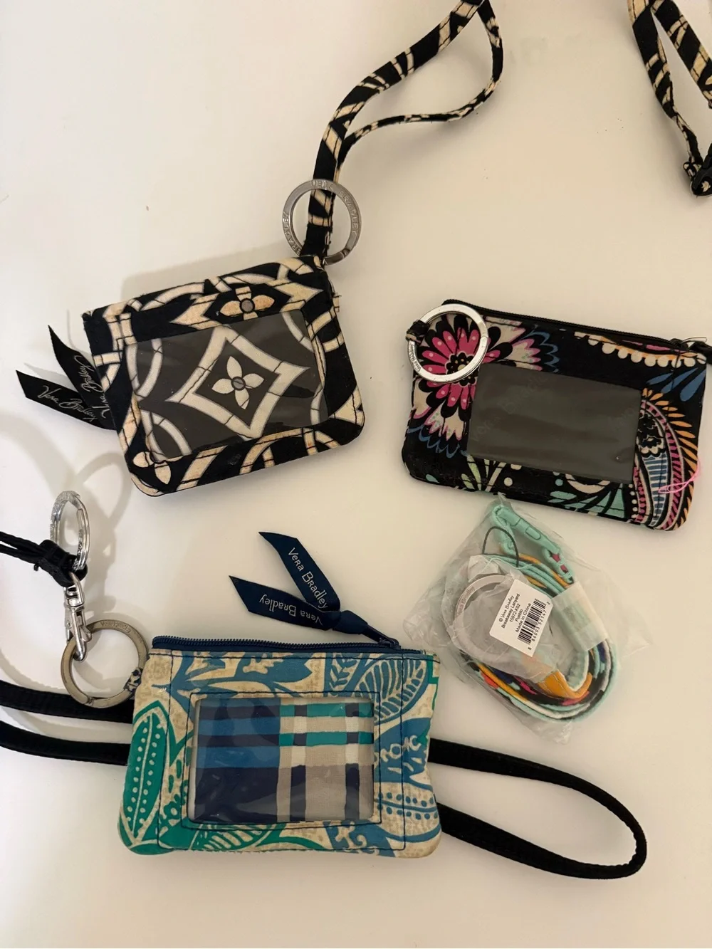 Vera Bradley Multi-Color Patterned ID Wristlet Set — Blue, Black & Teal